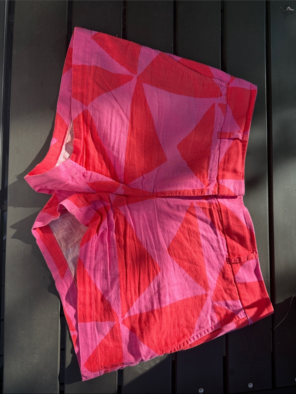 LOFT Pink and Red Geometric Mid-Waist Shorts